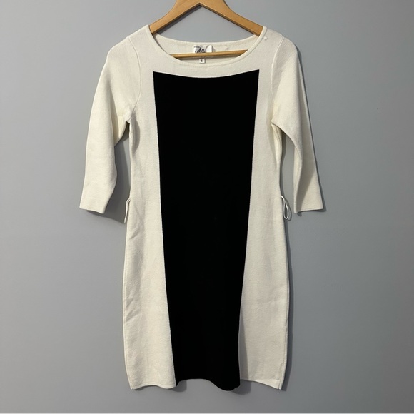Milly New York Colorblock Knit Sheath Dress Black Ivory Small Classic Chic - Picture 3 of 11